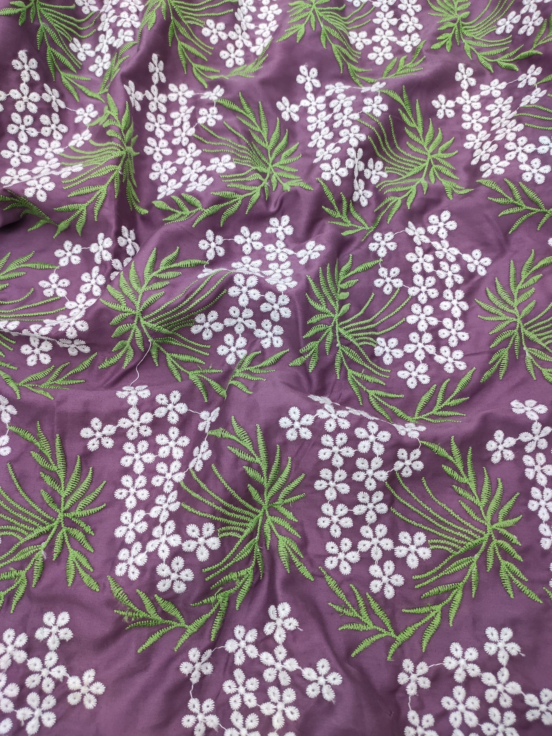Purple Cotton with White & Green Floral Embroidery | Charu Creation - Image 4