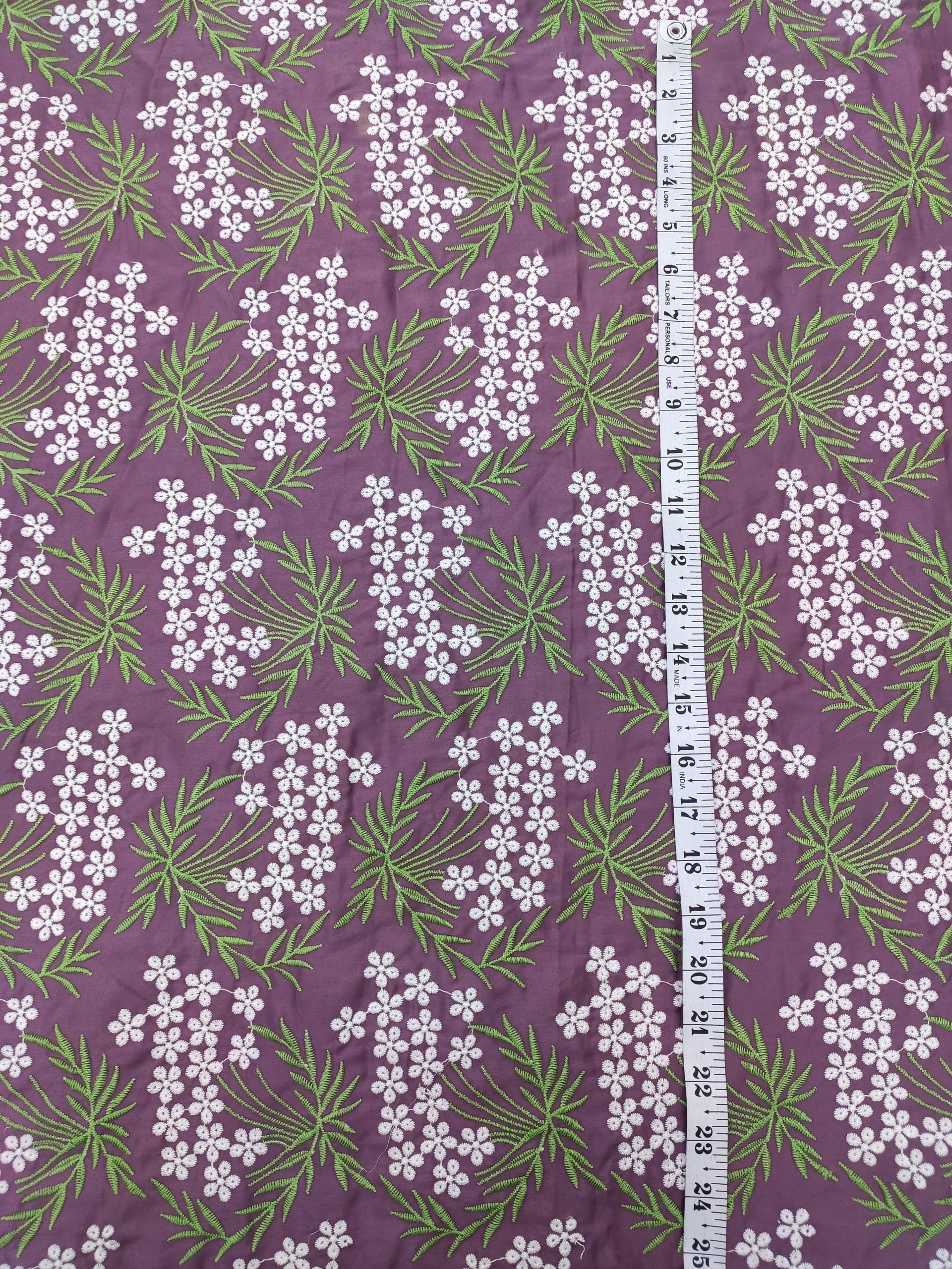 Purple Cotton with White & Green Floral Embroidery | Charu Creation - Image 3
