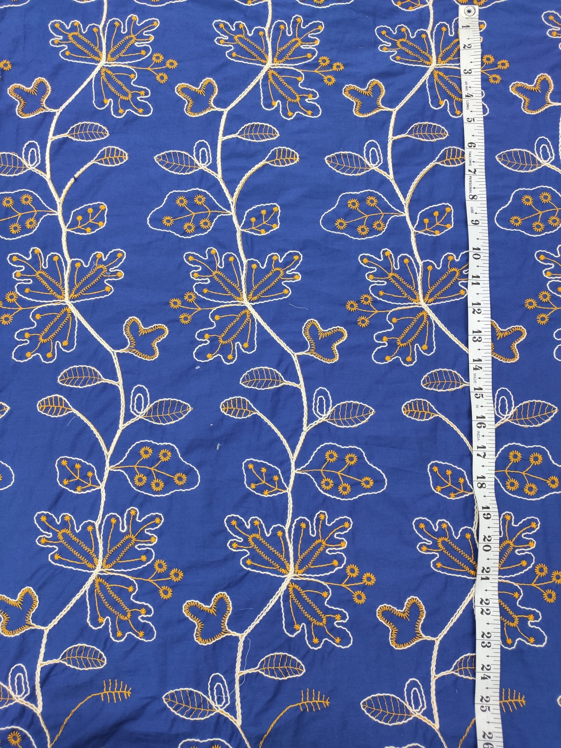 Blue Cotton Fabric with Floral Embroidery | Charu Creation - Image 5