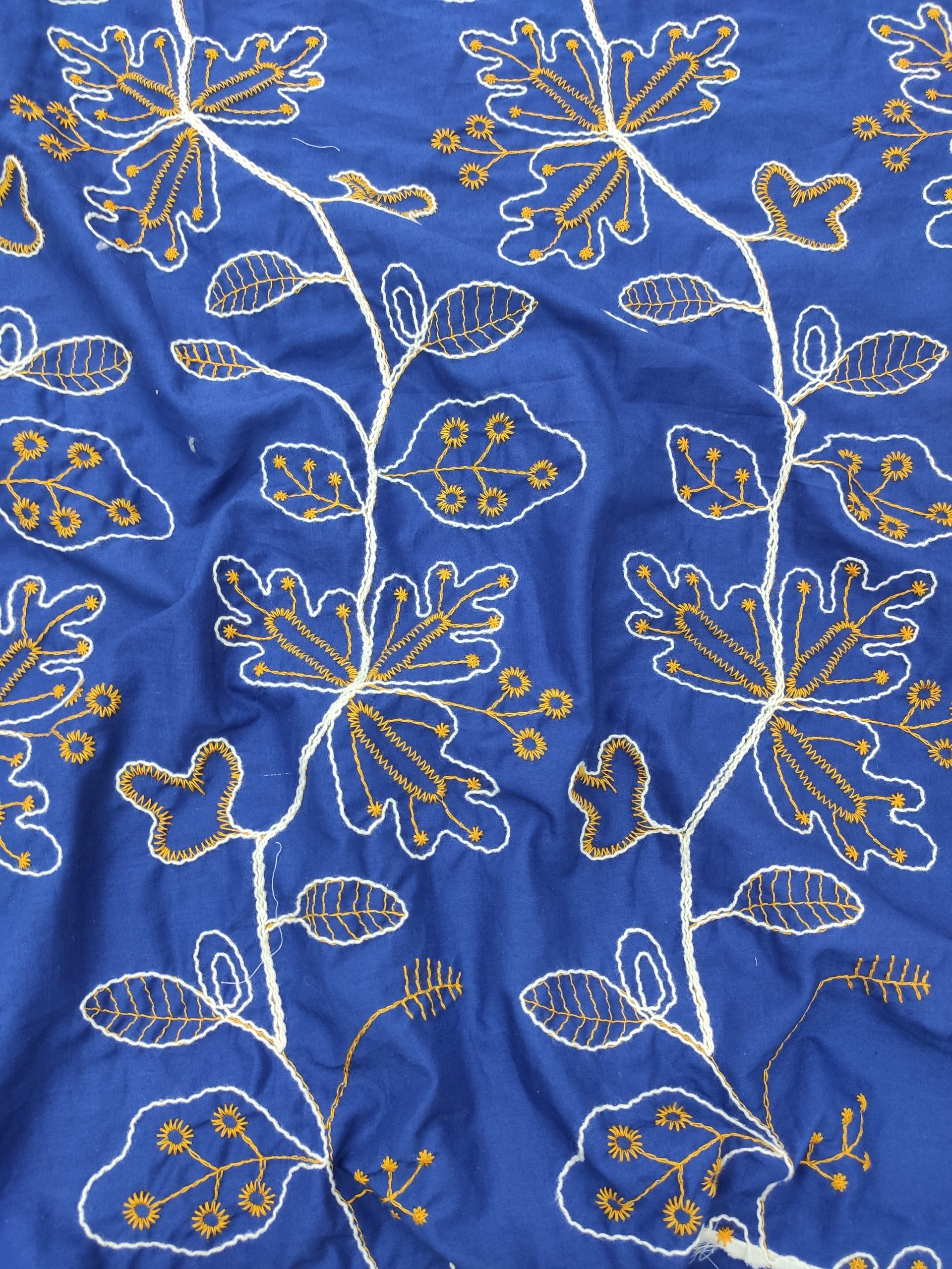 Blue Cotton Fabric with Floral Embroidery | Charu Creation - Image 3