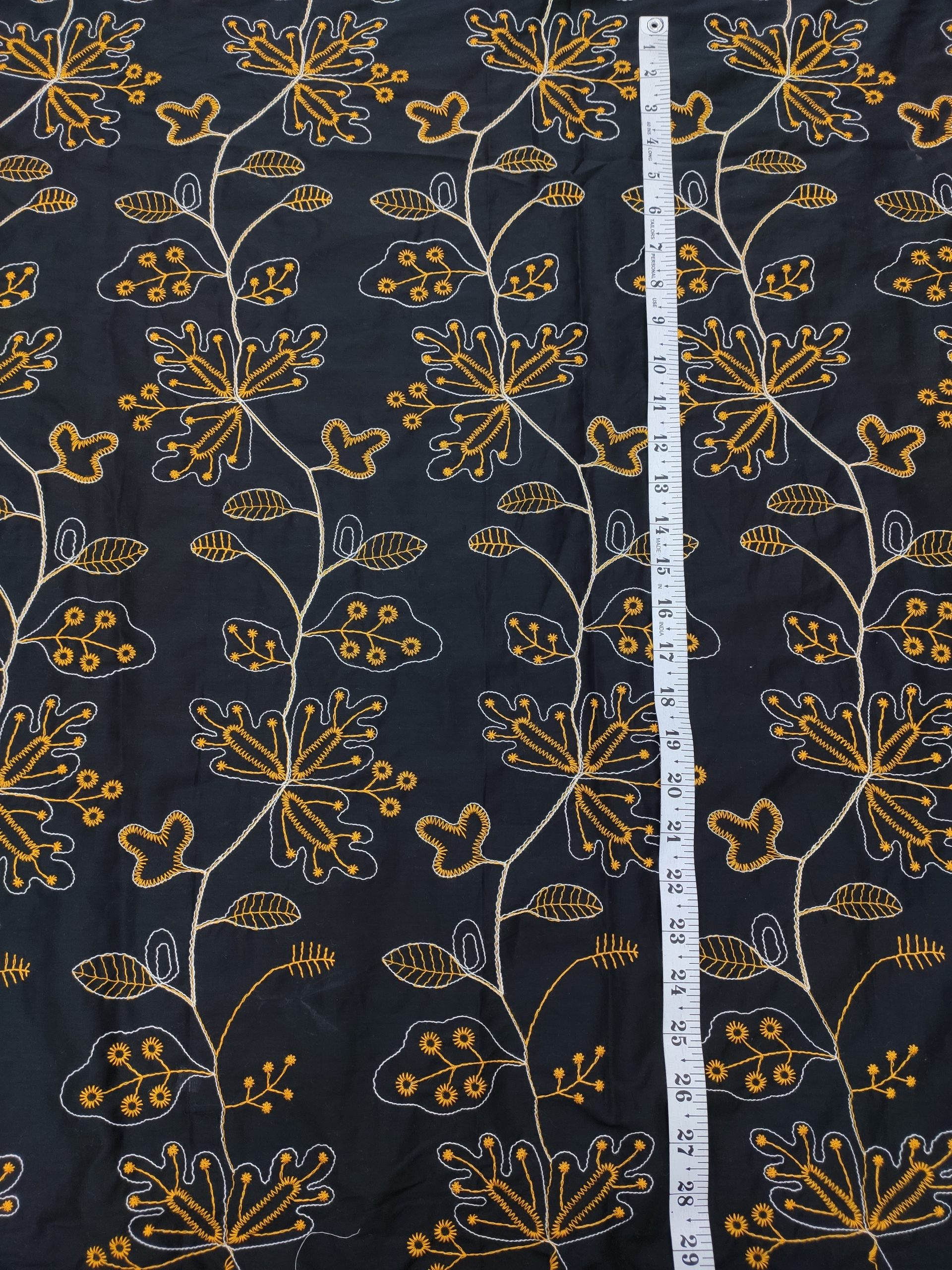 Black Cotton Fabric with Floral Embroidery | Charu Creation - Image 3