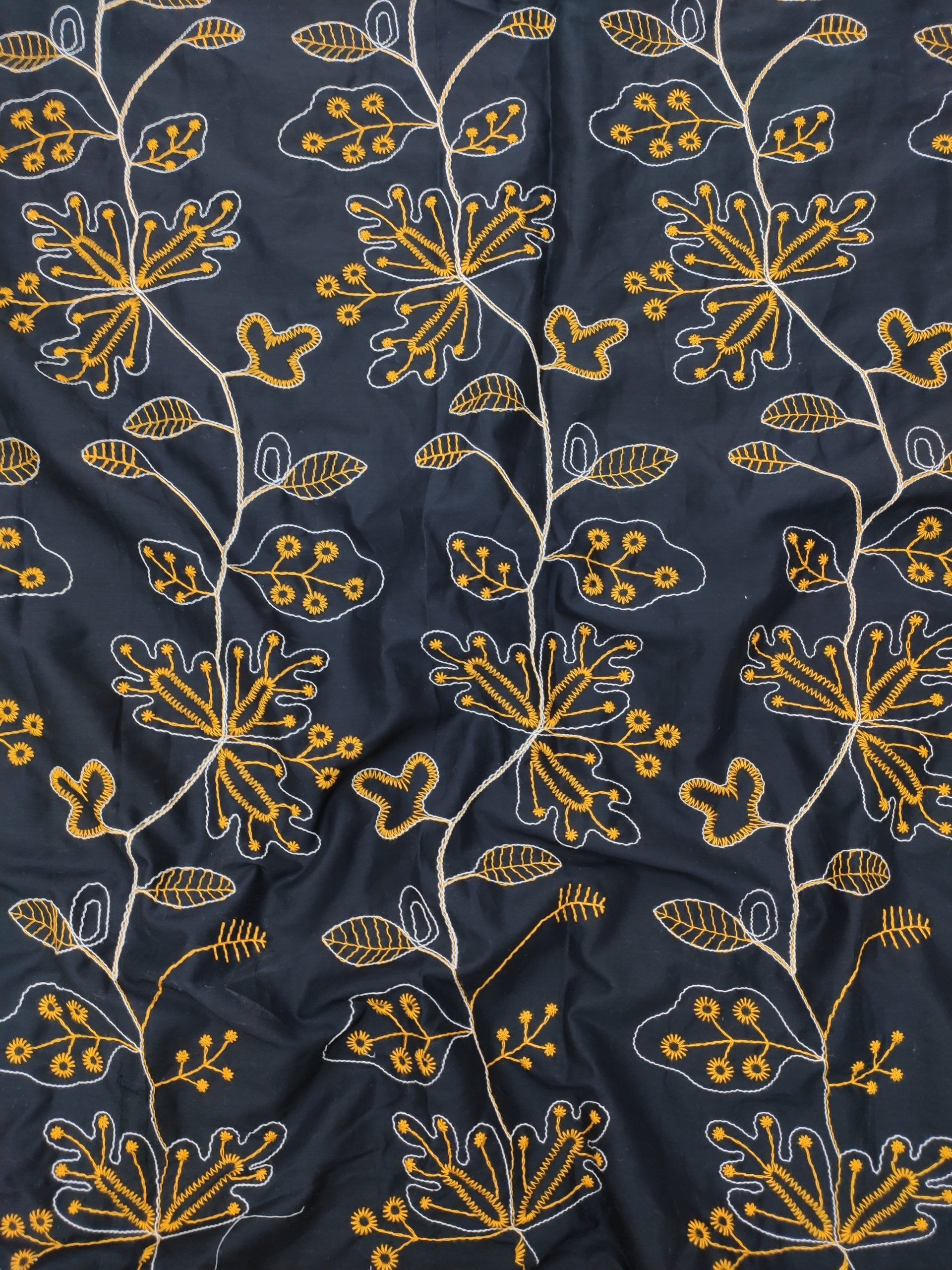 Black Cotton Fabric with Floral Embroidery | Charu Creation - Image 4