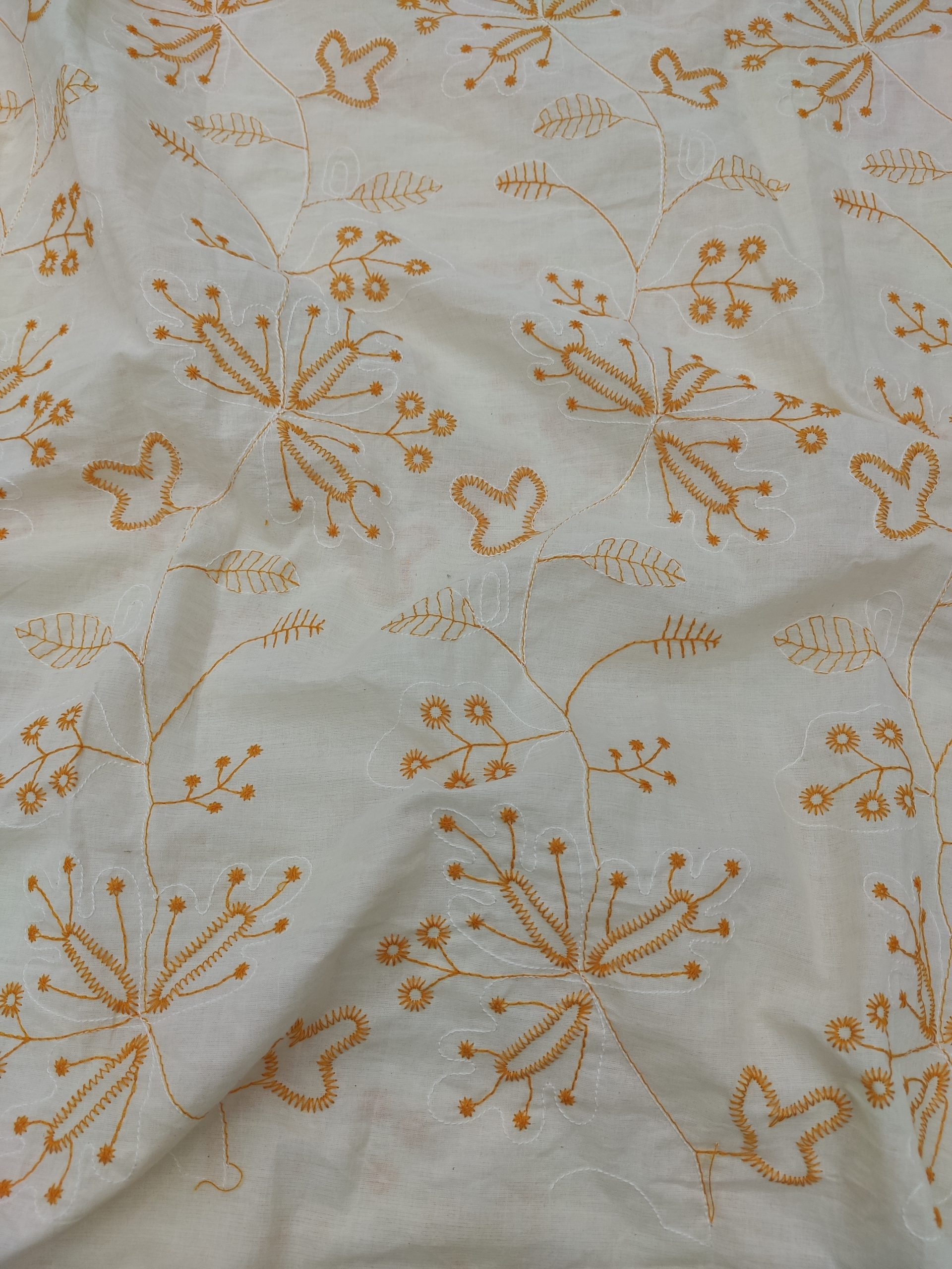 Cream Cotton Fabric with Mustard Floral Embroidery | Charu Creation - Image 4