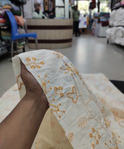 Cream Cotton Fabric with Mustard Floral Embroidery | Charu Creation