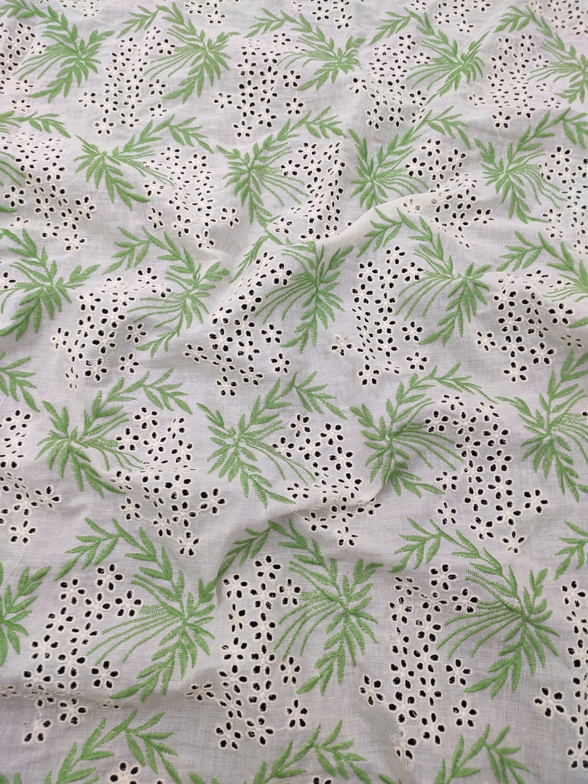 Off White Cotton Fabric with Green Floral Embroidery | Charu Creation - Image 4