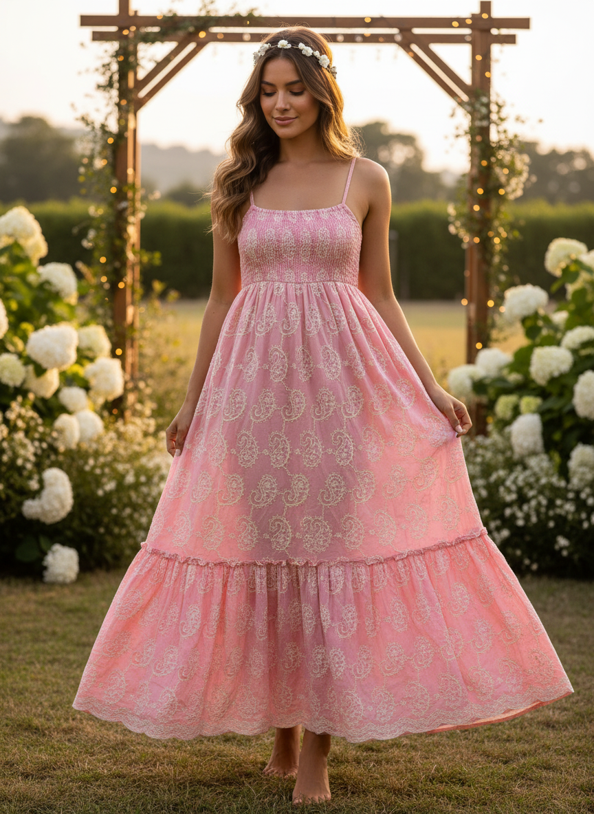 Rose Pink Cotton with All Over Paisley Embroidery | Charu Creation - Image 5