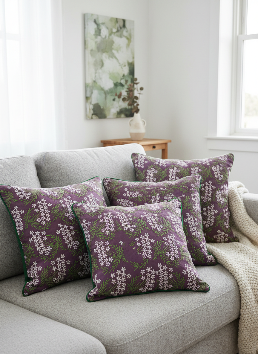 Purple Cotton with White & Green Floral Embroidery | Charu Creation - Image 5