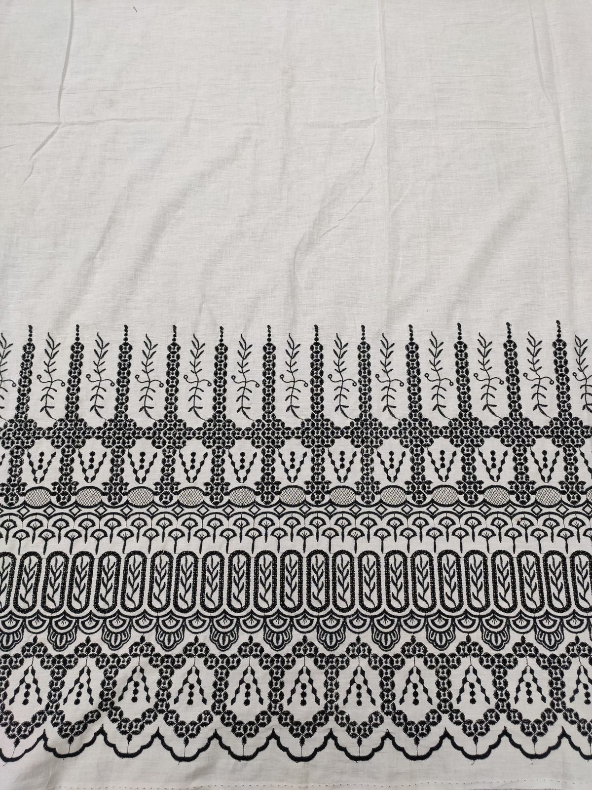 White Cotton Cambric with Heavy Border Embroidery