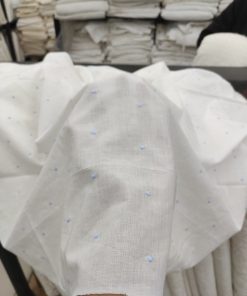 Off White Cotton Cambric with Blue Polka Embroidery | Charu Creation