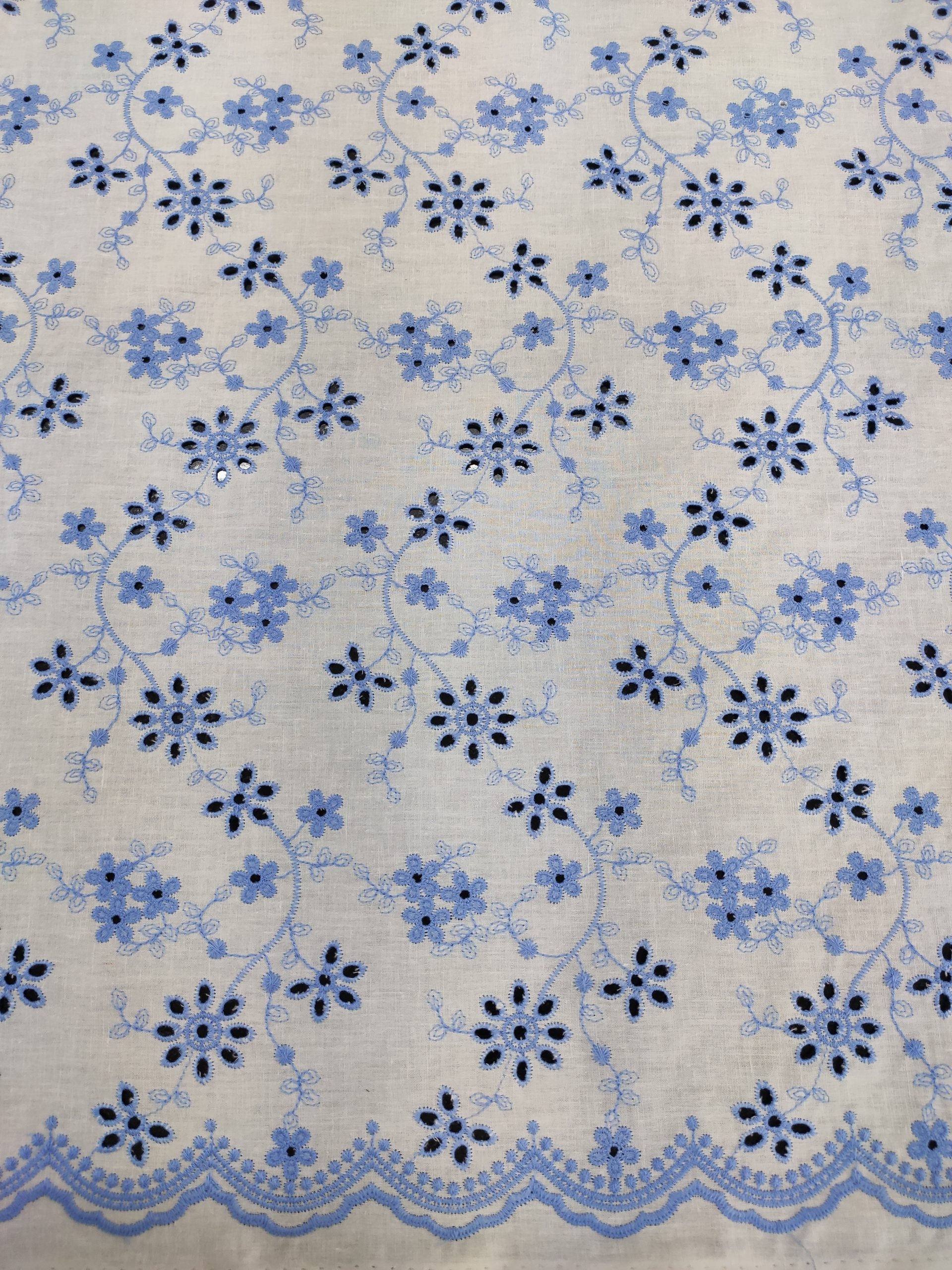 Off White Cotton Cambric with Blue Floral Embroidery | Charu Creation - Image 3