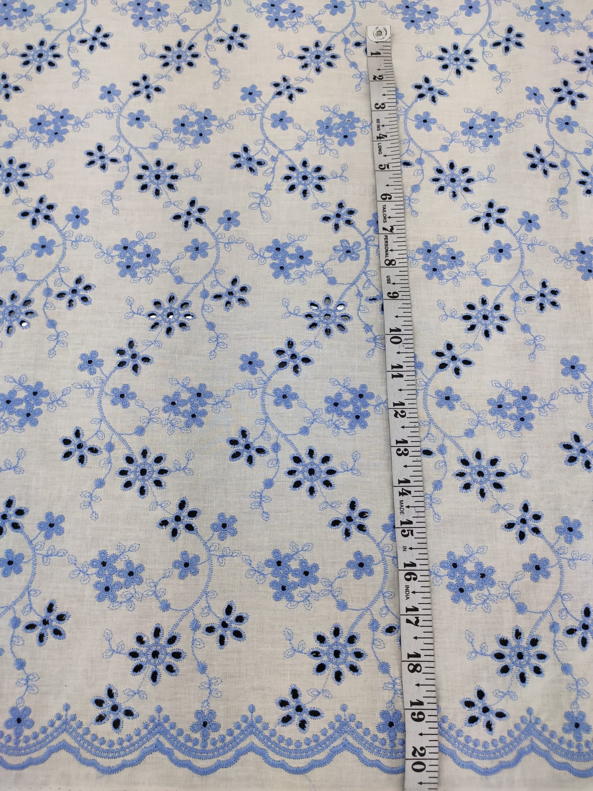 Off White Cotton Cambric with Blue Floral Embroidery | Charu Creation - Image 2