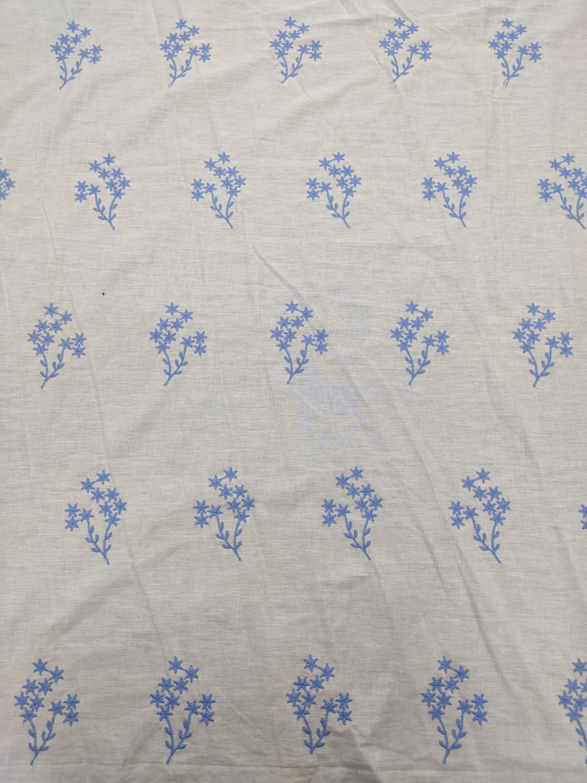Off White Cotton Fabric with Blue Floral Butis | Charu Creation - Image 4
