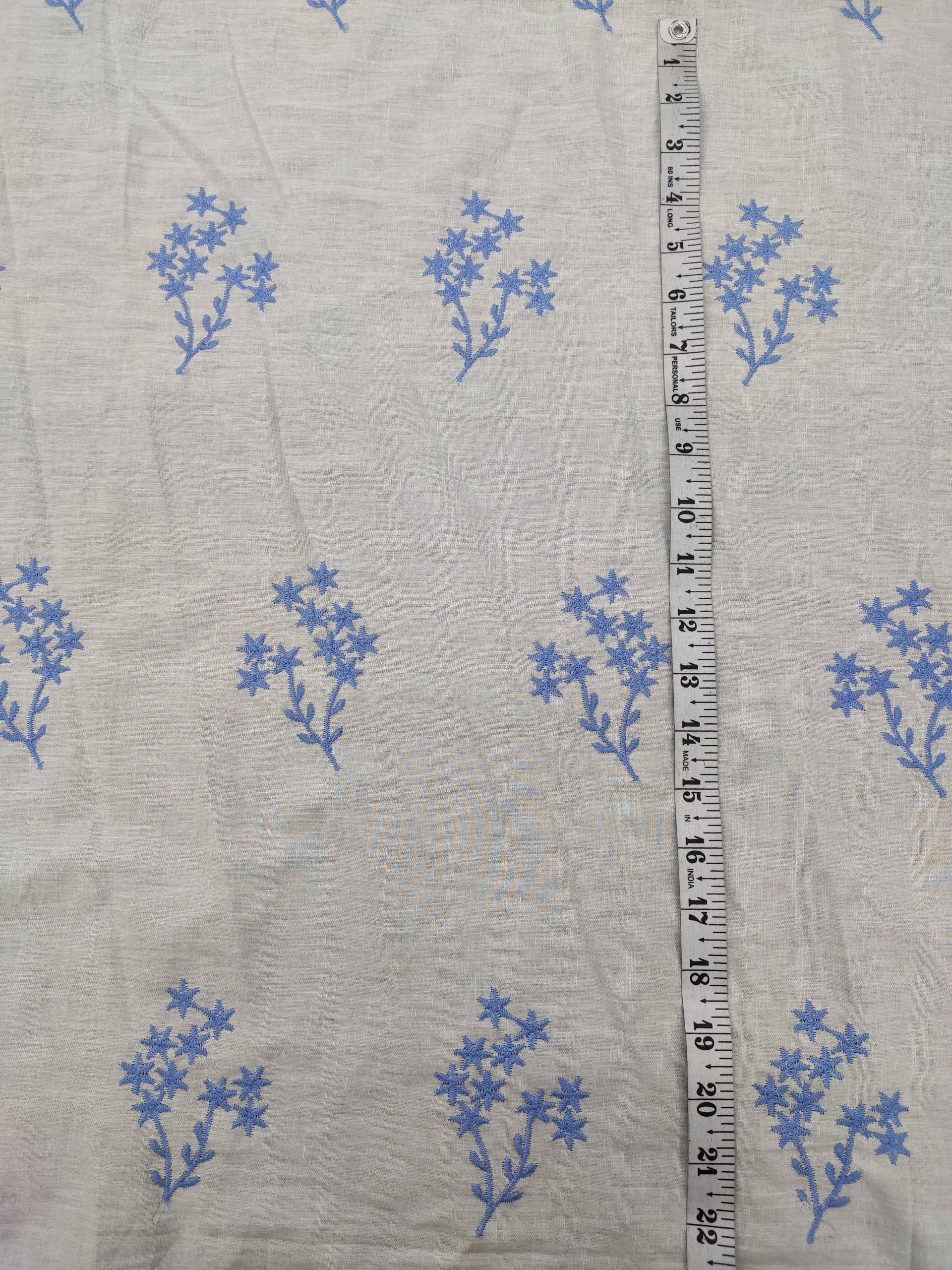 Off White Cotton Fabric with Blue Floral Butis | Charu Creation - Image 3