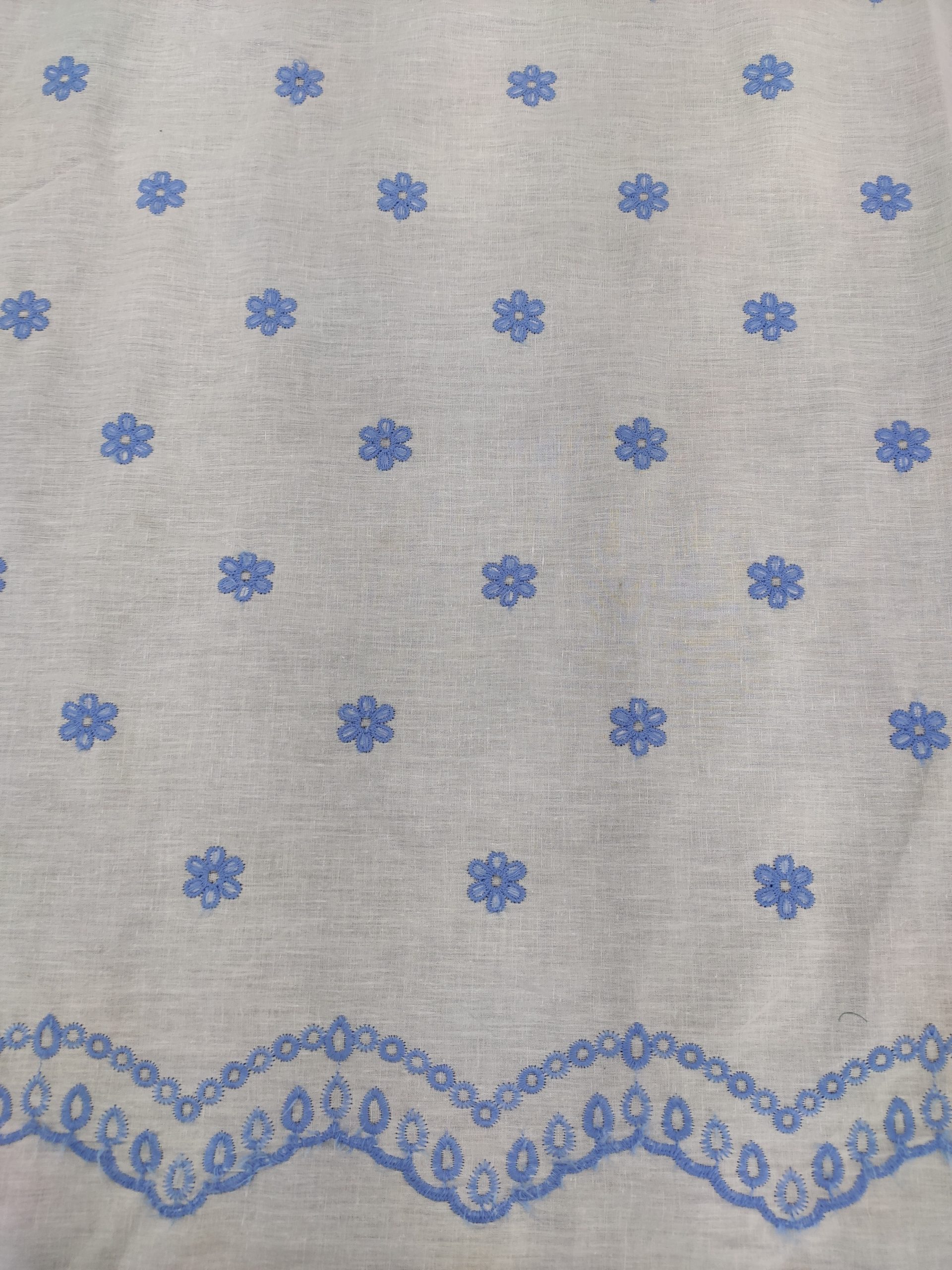 Off White Cotton Cambric with Blue Floral Embroidery | Charu Creation - Image 3