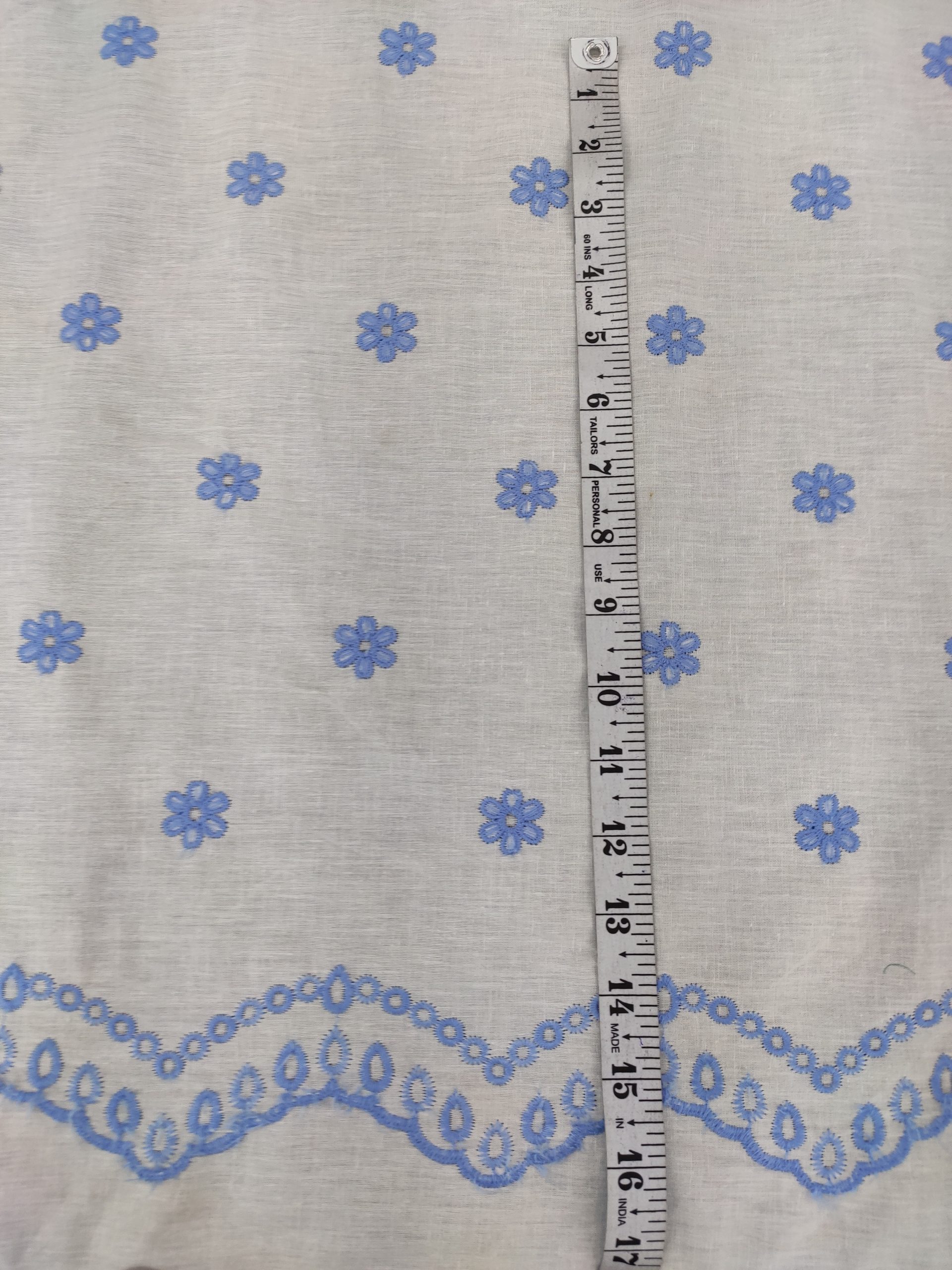 Off White Cotton Cambric with Blue Floral Embroidery | Charu Creation - Image 2