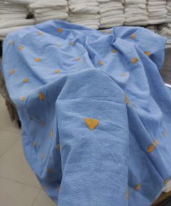 Blue Cotton Chambray Fabric with Heart Embroidery | Charu Creation