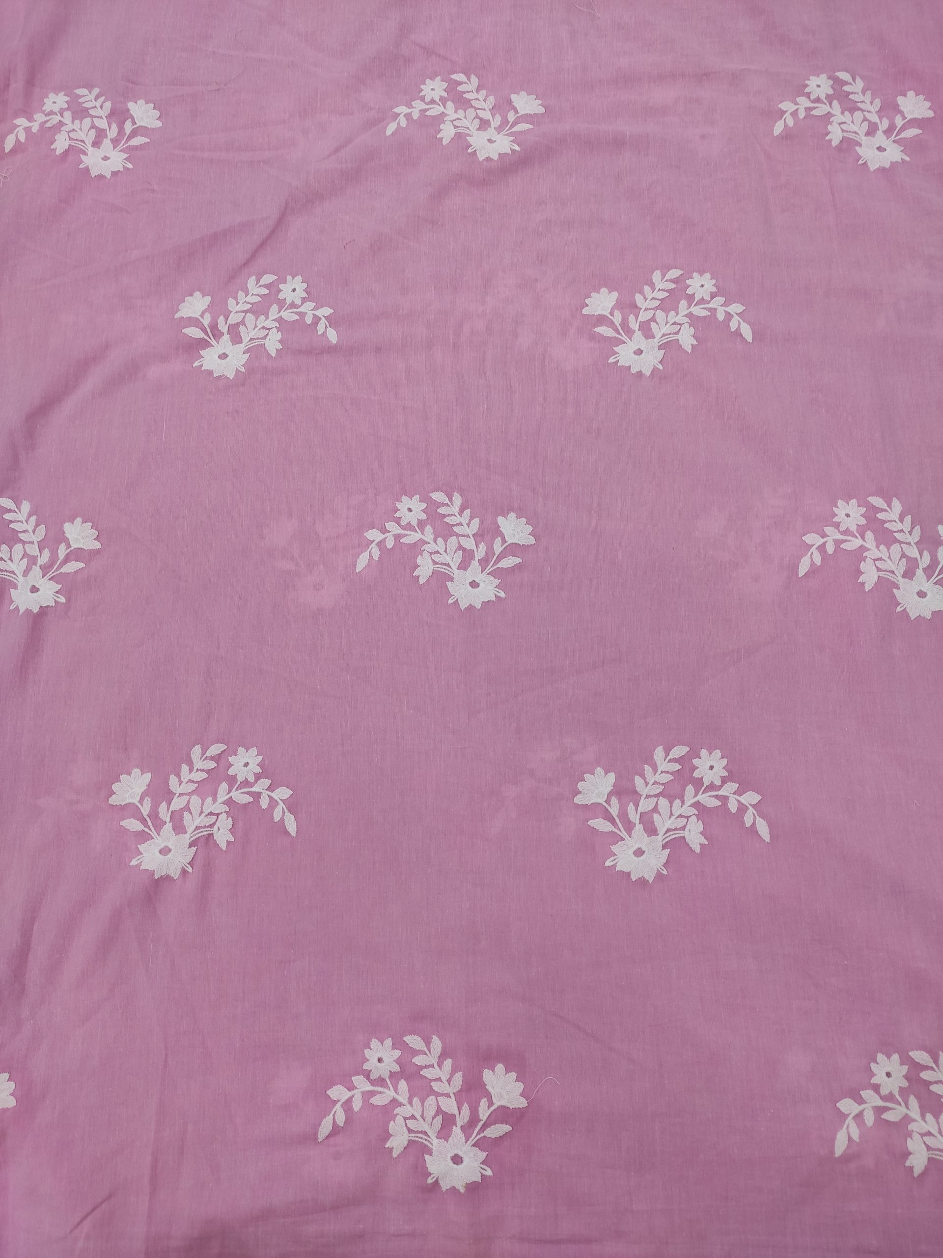 Pink Cotton Chambray with White Floral Embroidery | Charu Creation - Image 4