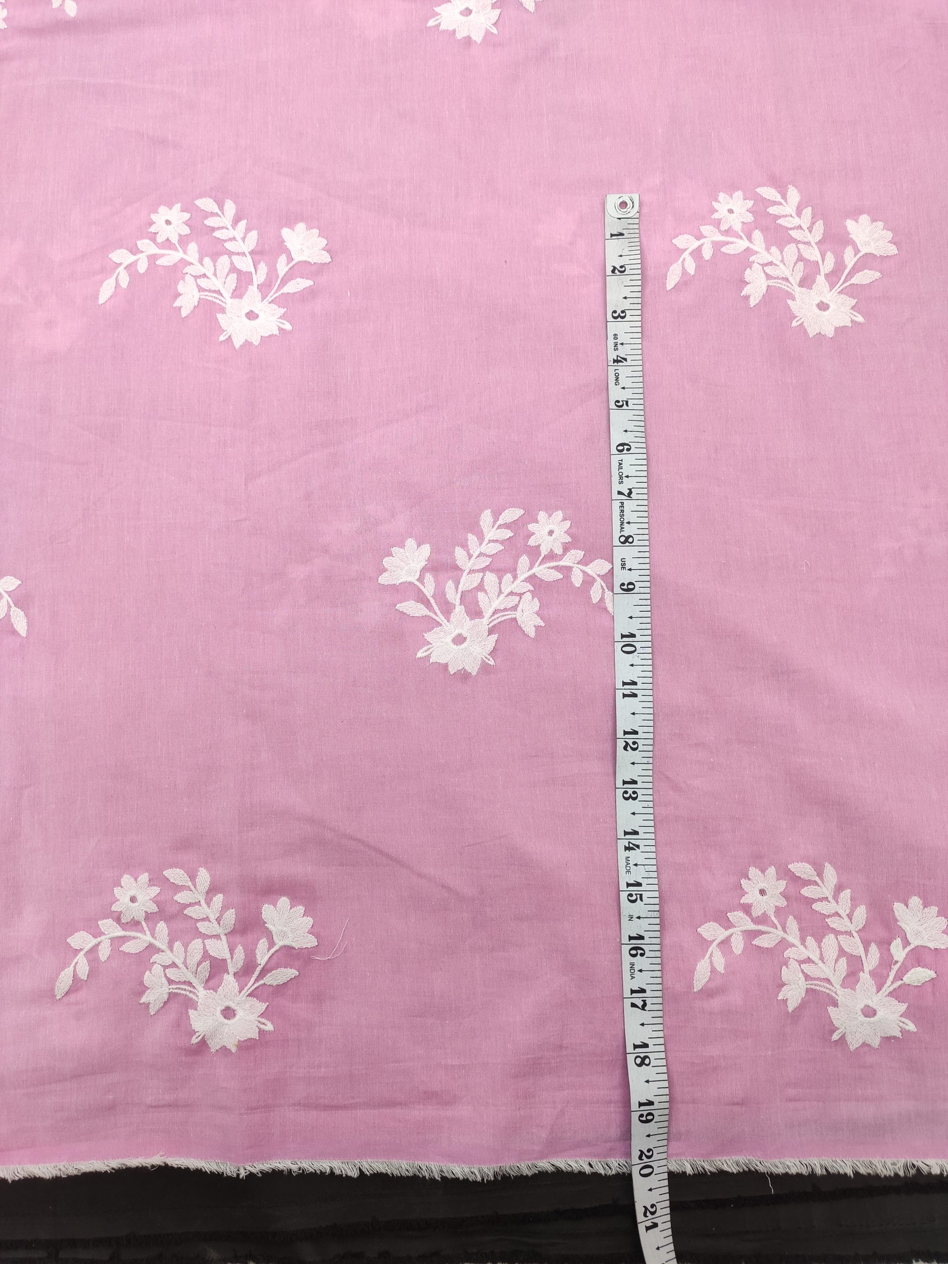 Pink Cotton Chambray with White Floral Embroidery | Charu Creation - Image 3
