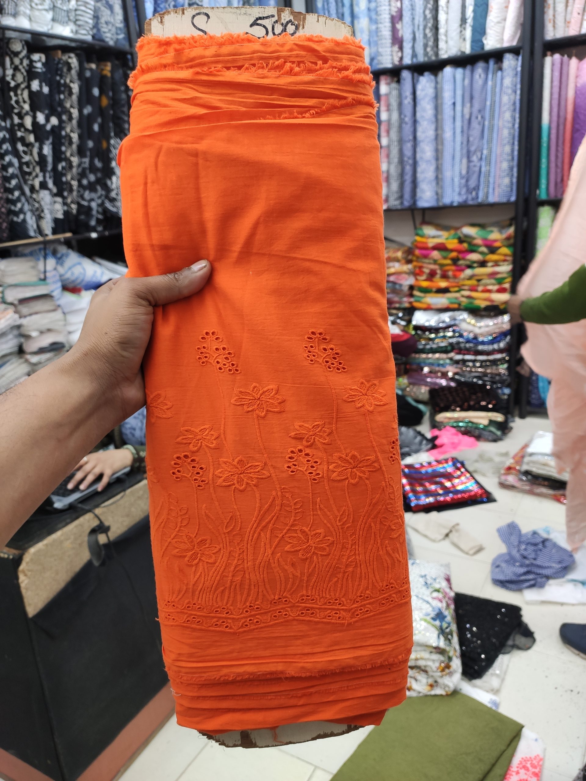 Rust Color Cotton Fabric with Tonal Floral Border Embroidery | Charu Creation - Image 2