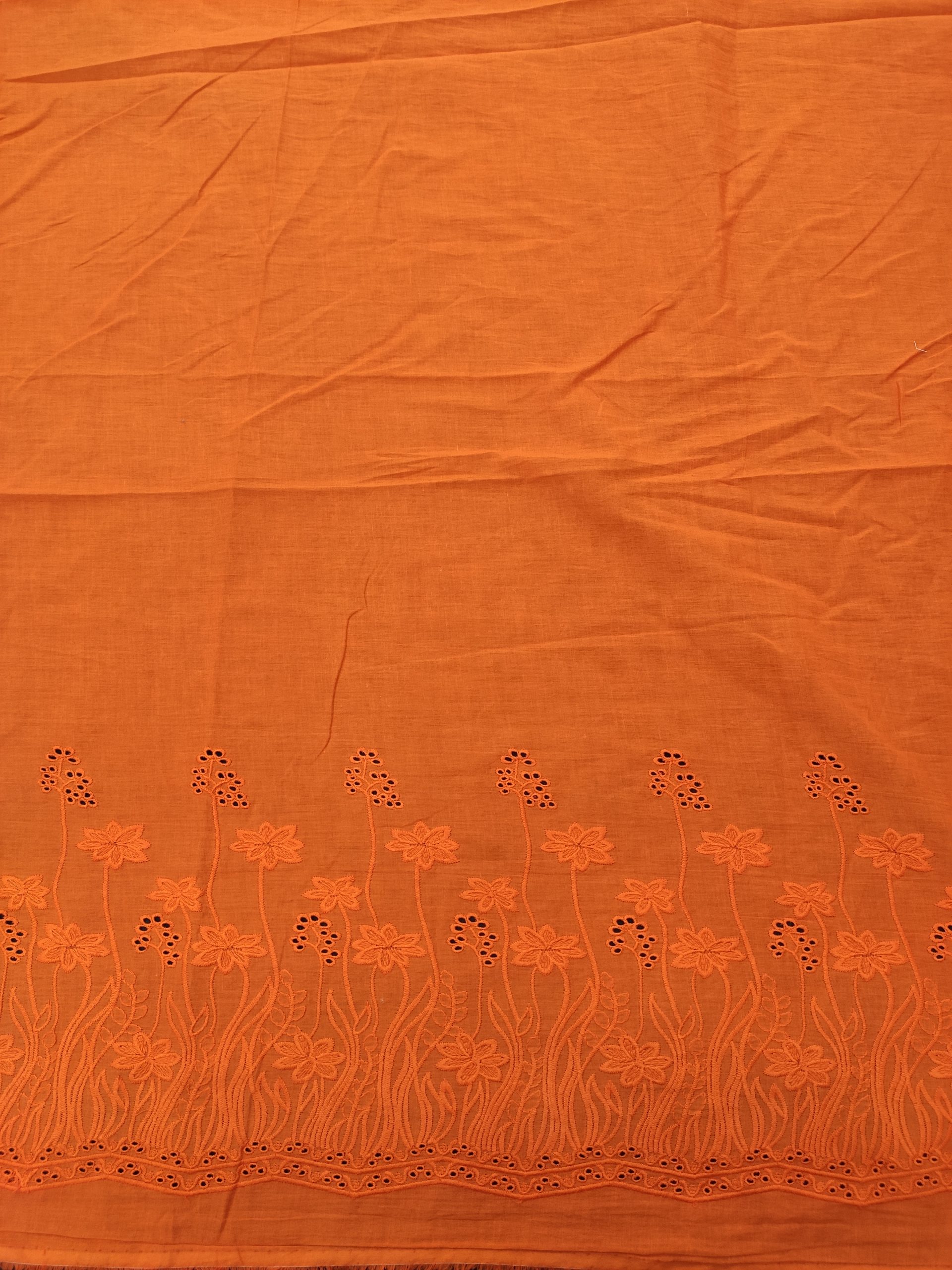 Rust Color Cotton Fabric with Tonal Floral Border Embroidery | Charu Creation - Image 4