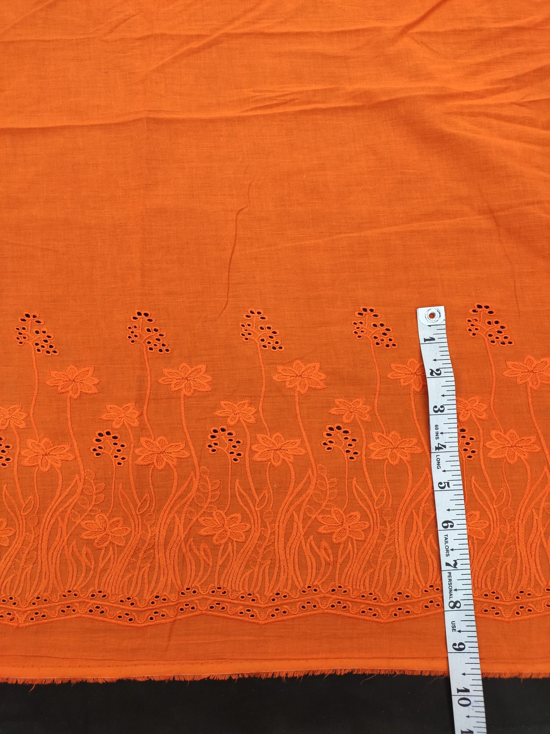 Rust Color Cotton Fabric with Tonal Floral Border Embroidery | Charu Creation - Image 3