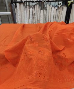 Rust Color Cotton Fabric with Tonal Floral Border Embroidery | Charu Creation