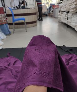 Purple Color Cotton Fabric with Floral Border Embroidery | Charu Creation