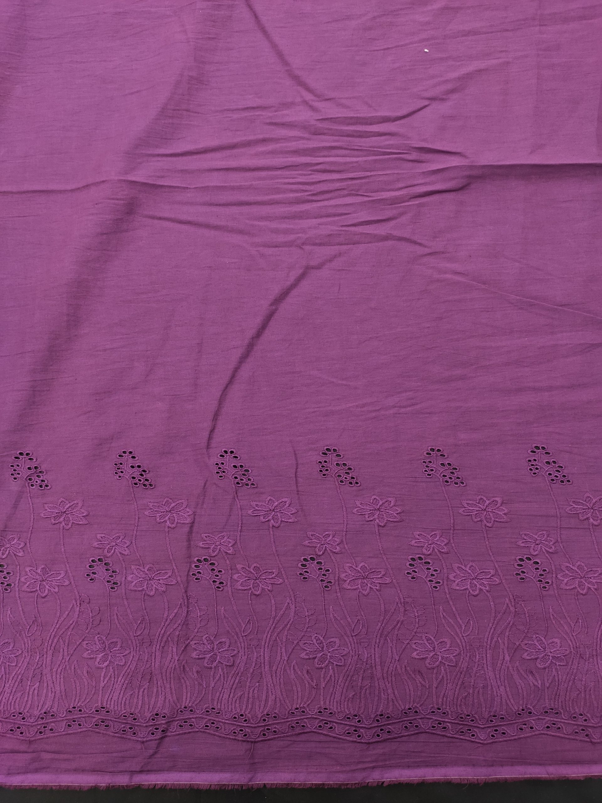 Purple Color Cotton Fabric with Floral Border Embroidery | Charu Creation - Image 3