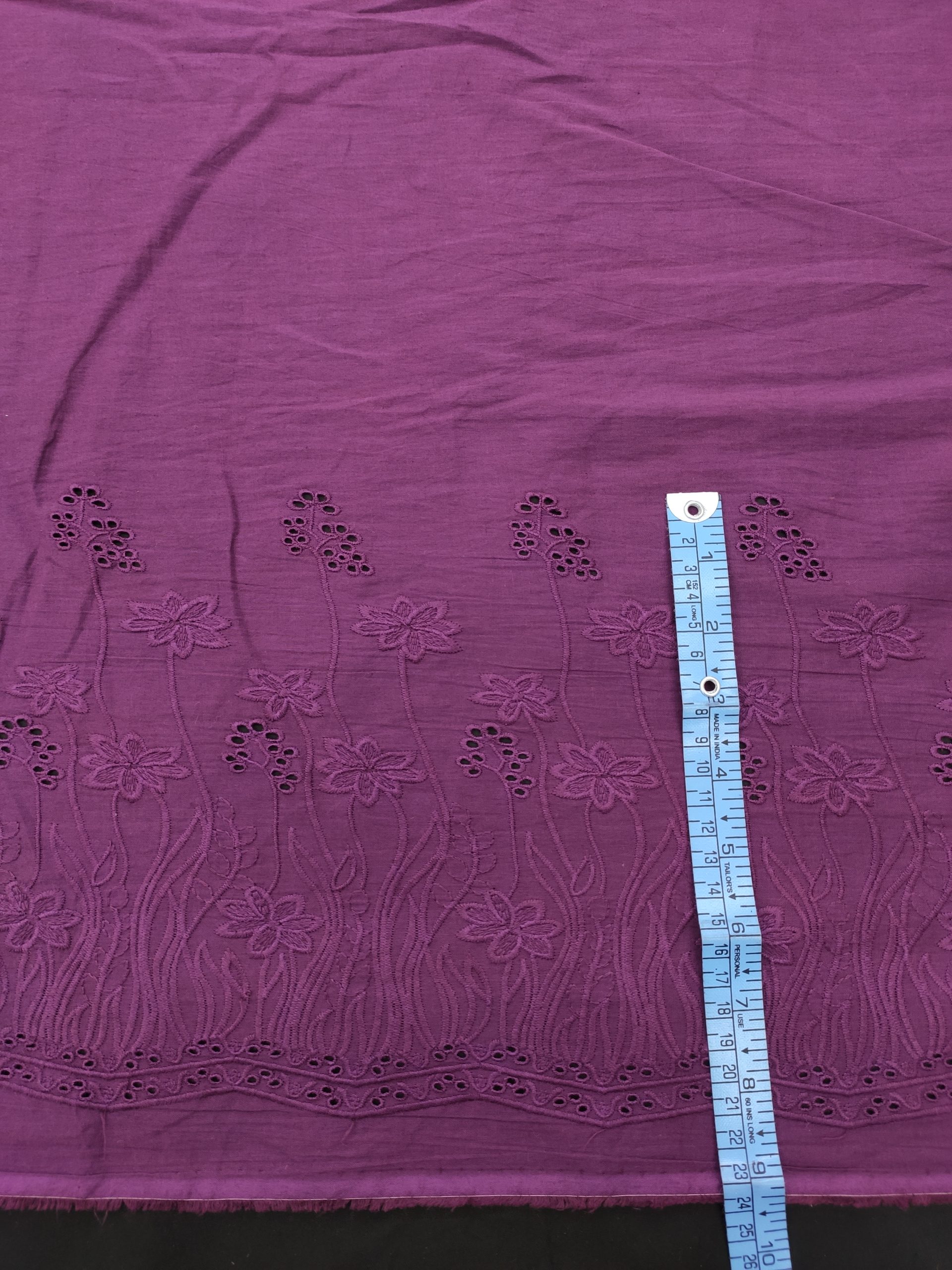 Purple Color Cotton Fabric with Floral Border Embroidery | Charu Creation - Image 4