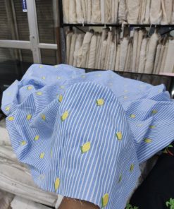 Sky Blue Striped Cotton with Lemon Embroidery | Charu Creation