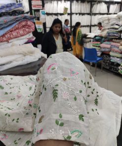 Greige Cotton Cambric with Sequin Floral Embroidery | Charu Creation