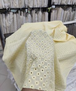 Yellow Cotton Cambric with All Over Floral Embroidery | Charu Creation