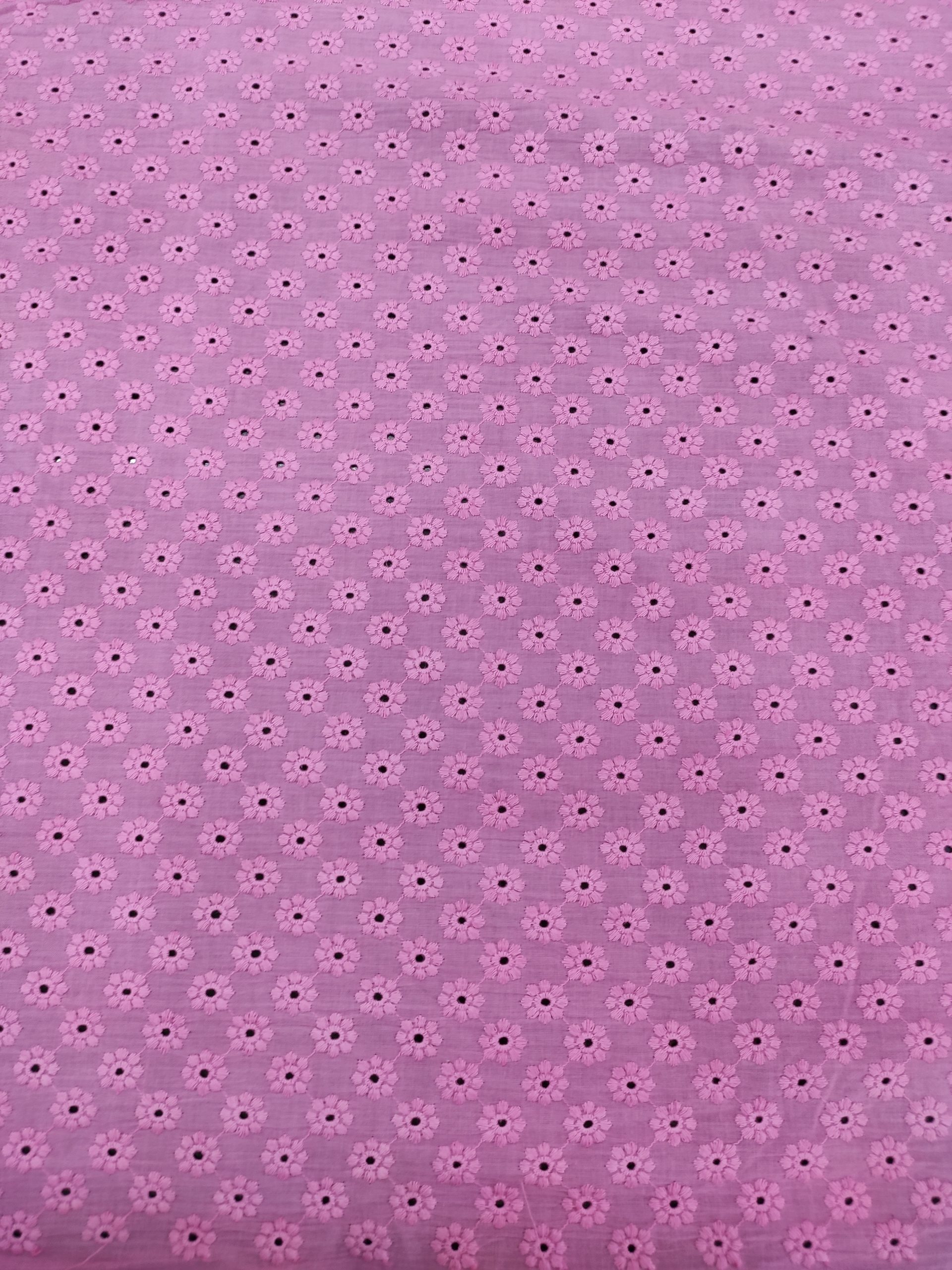 Pink Cotton Cambric Floral Schiffli Embroidery Fabric | Charu Creation - Image 3