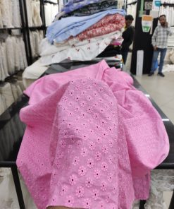 Pink Cotton Cambric Floral Schiffli Embroidery Fabric | Charu Creation