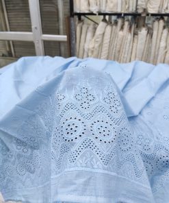 Sky Blue Cotton Cambric Fabric with Heavy Border Embroidery | Charu Creation