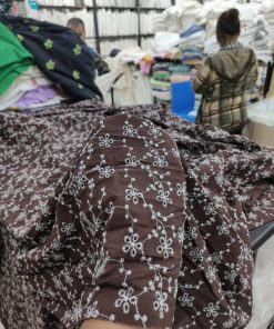 Brown Cotton Cambric Fabric with White Floral Embroidery | Charu Creation