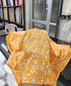 Mustard Cotton Cambric with Floral Embroidery | Charu Creation