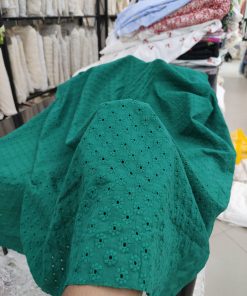 Teal Cotton Cambric with All Over Floral Eyelet Design | Charu Creation