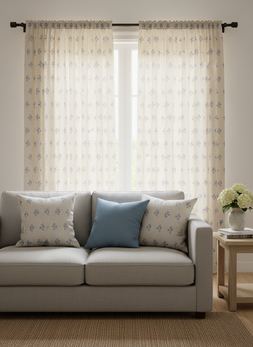 Off White Cotton Fabric with Blue Floral Butis | Charu Creation - Image 5