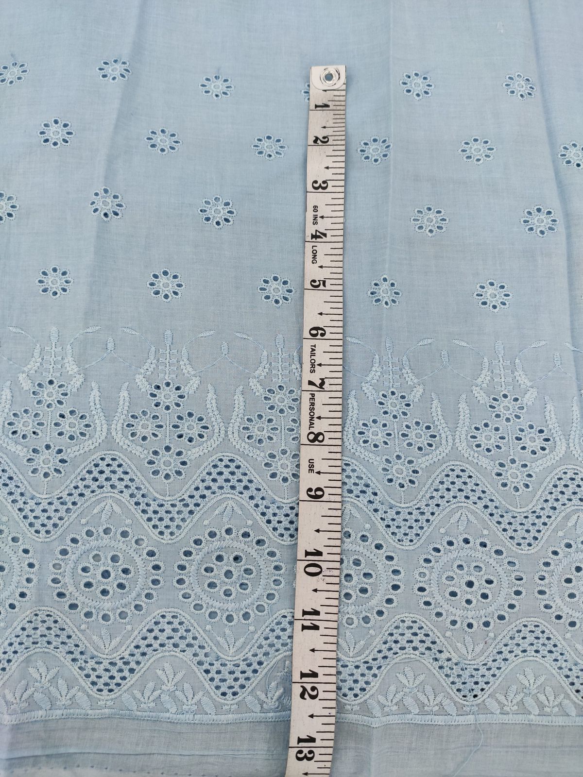 Sky Blue Cotton Cambric Fabric with Heavy Border Embroidery