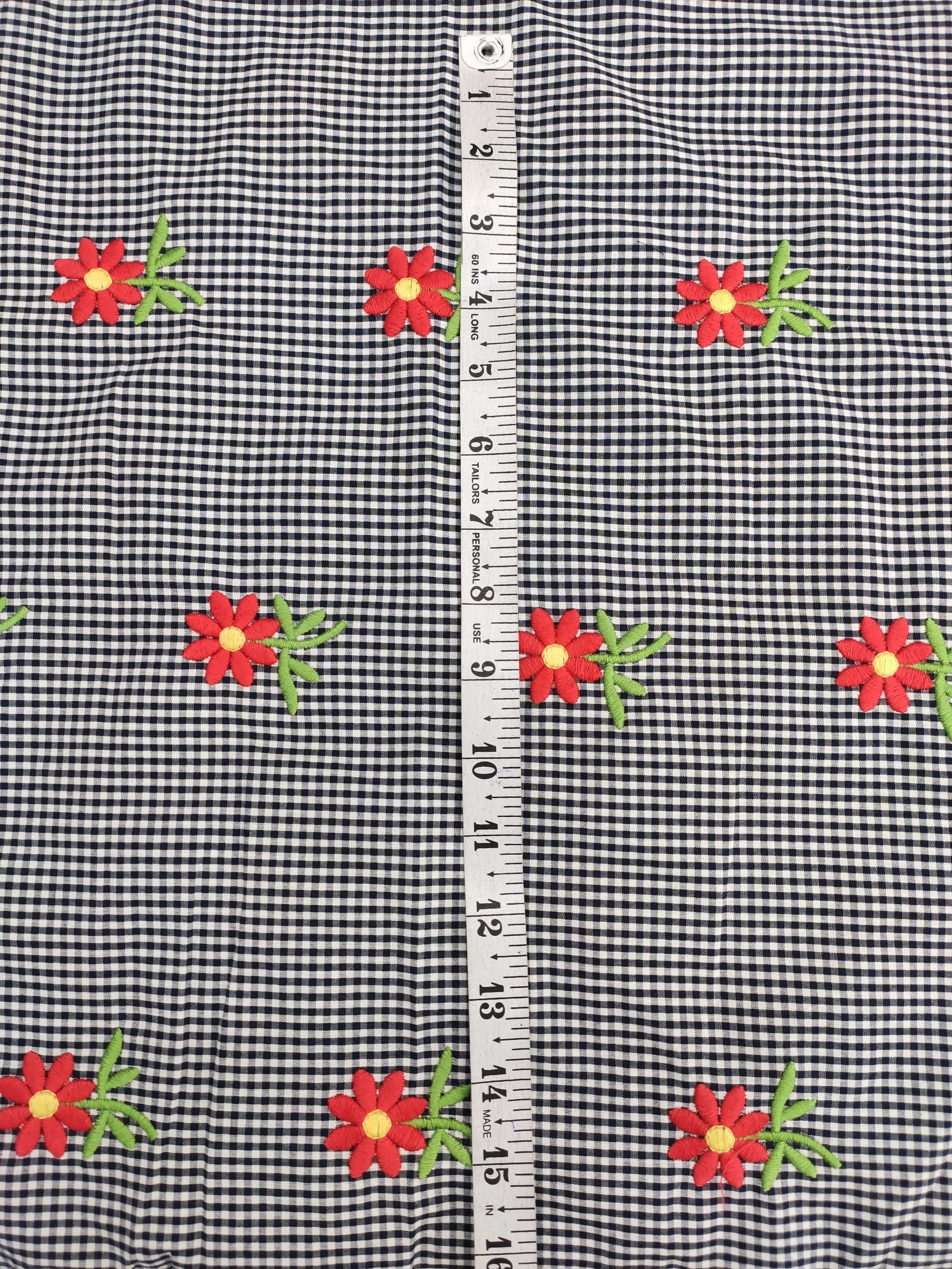 Navy Blue Cotton Checks Fabric with Floral Embroidery | Charu Creation - Image 3