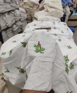 White Cotton Poline with Palm Tree Embroidery | Charu Creation