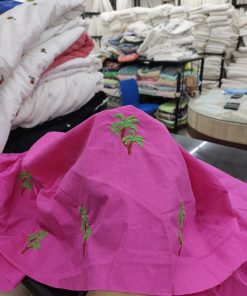 Pink Cotton Poplin with Palm Tree Embroidery | Charu Creation