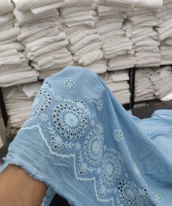 Sky Cotton Fabric with Scalloped Border Embroidery | Charu Creation0.