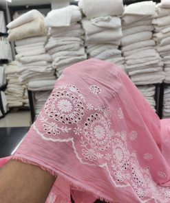 Rose Pink Cotton Cambric with Scalloped Embroidery | Charu Creation