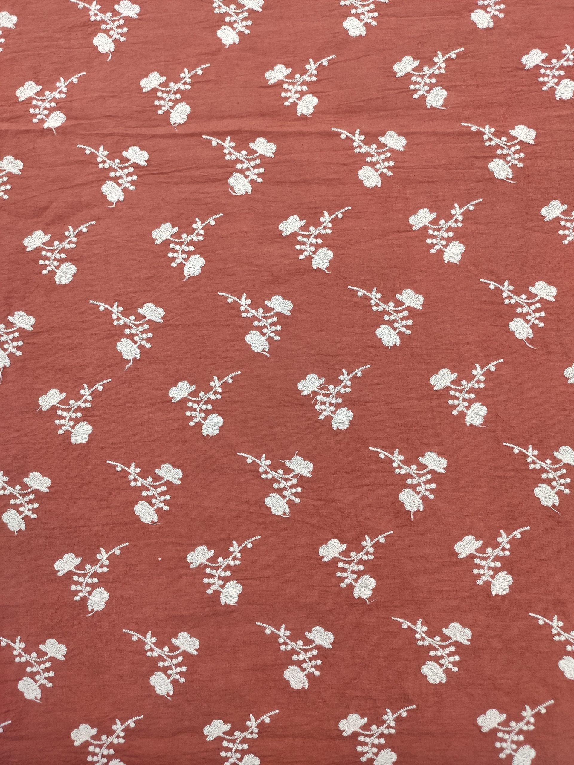 Rust Color Cotton Cambric with All Over Floral Embroidery | Charu Creation - Image 4