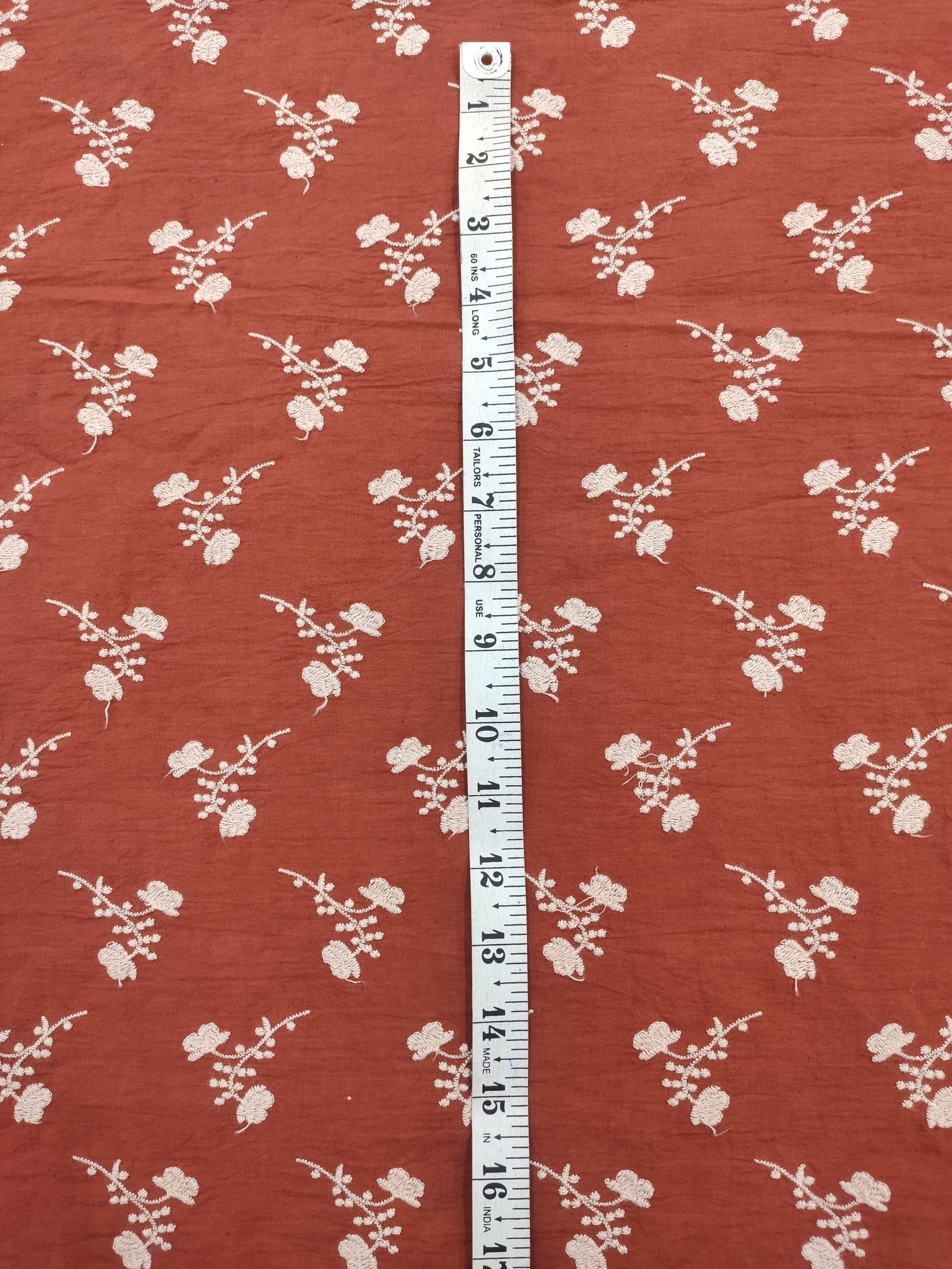 Rust Color Cotton Cambric with All Over Floral Embroidery | Charu Creation - Image 3