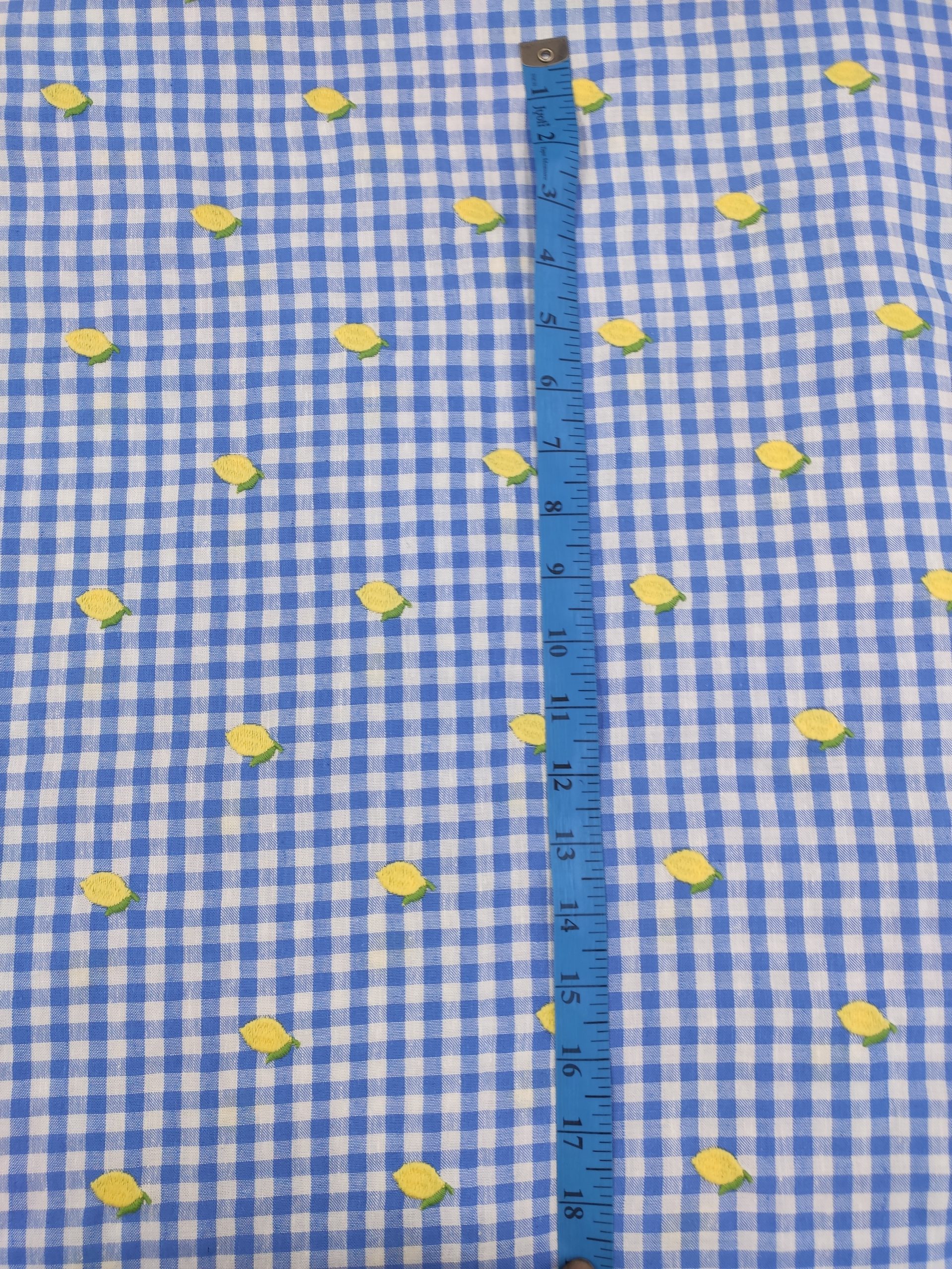 Blue Yarn Dyed Cotton Checks with Lemon Embroidery | Charu Creation - Image 3