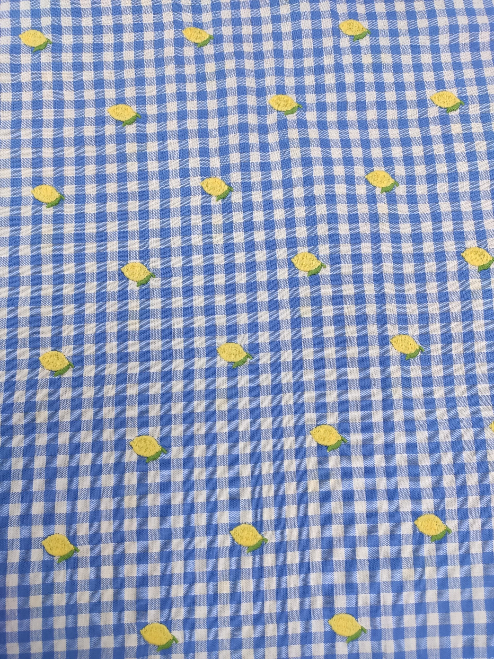 Blue Yarn Dyed Cotton Checks with Lemon Embroidery | Charu Creation - Image 4