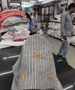 Striped Cotton Lurex Fabric with Heart Embroidery | Charu Creation